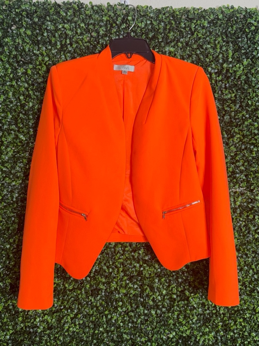 Ovi Women's Bright Orange Open-Front Blazer with Zip Pockets